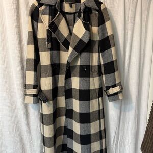 Banana Republic Black and Cream Checkered Coat